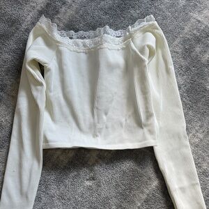Urban Outfitters Cream Lace Trim Top
